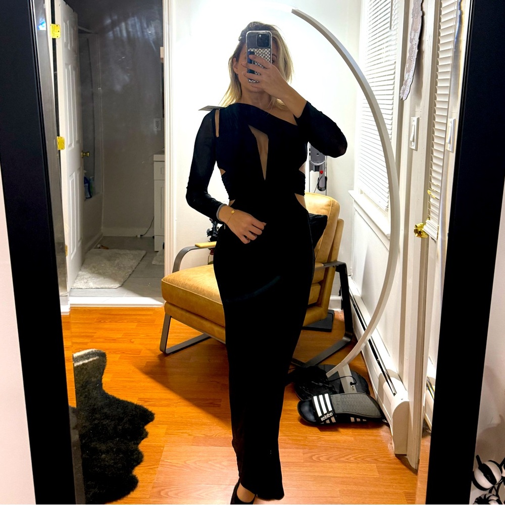 Black Mesh Cutout Long Sleeve Dress